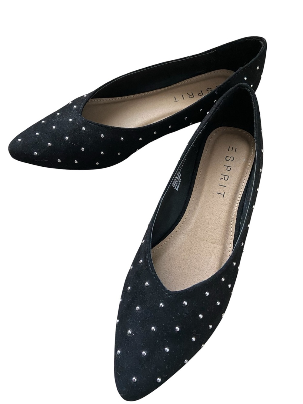 Esprit Black Studded Pointed Toe Ballet Flats Shoes Size 6.5M